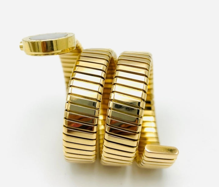 Vintage Bulgari Yellow Gold Black Dial Serpenti Tubogas Wrap Around Wrist Watch