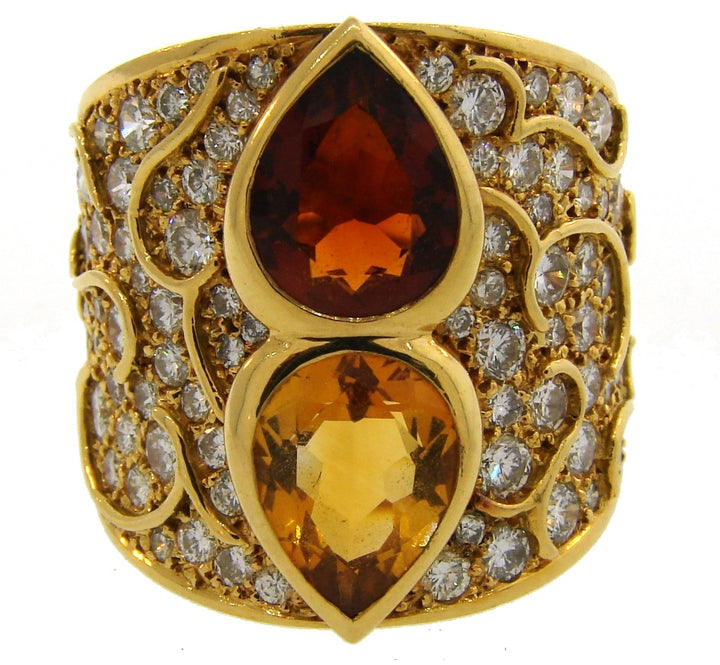 Marina B Ring Vintage 18k Gold Diamond Topaz Citrine