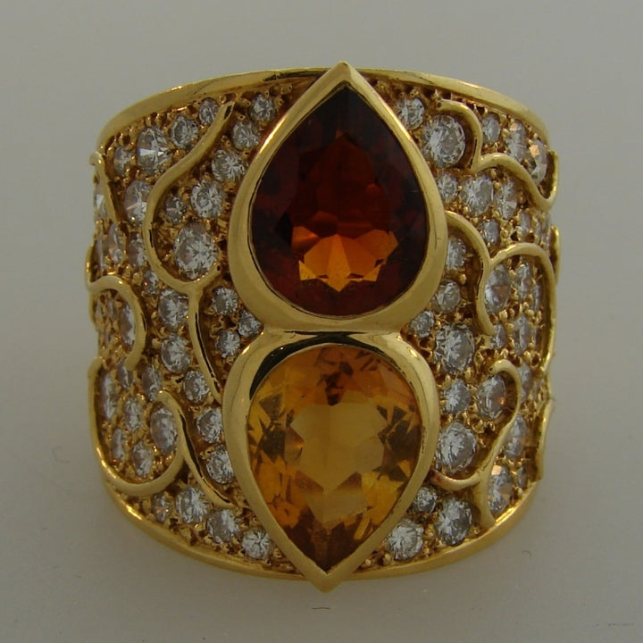 Marina B Ring Vintage 18k Gold Diamond Topaz Citrine