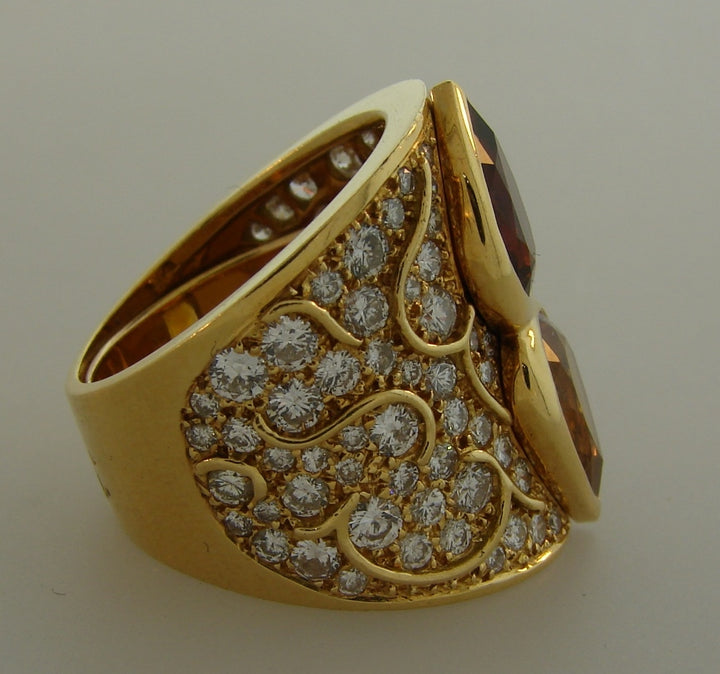 Marina B Ring Vintage 18k Gold Diamond Topaz Citrine