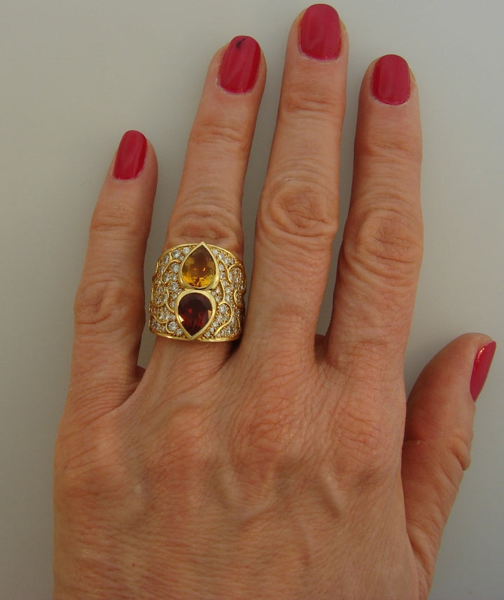 Marina B Ring Vintage 18k Gold Diamond Topaz Citrine