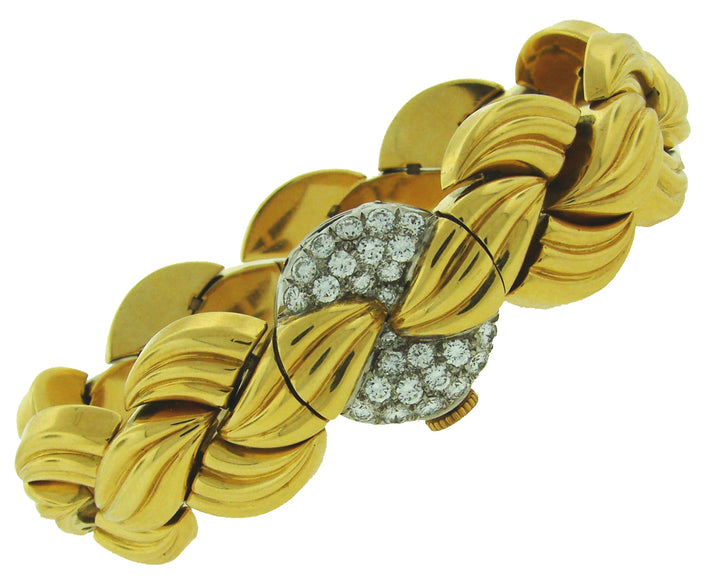 Van Cleef & Arpels Diamond 18k Gold Ladies Watch Bracelet Vintage Omega Movement