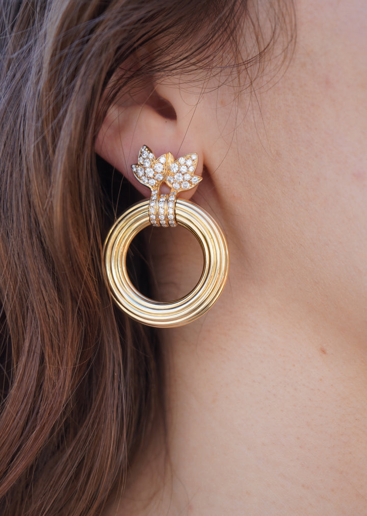 1994 Cartier 18k Gold Diamond Doorknocker Clip Earrings
