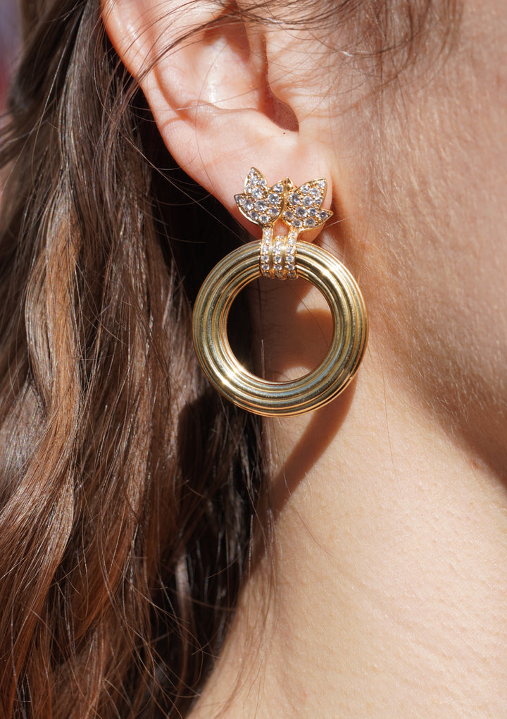 1994 Cartier 18k Gold Diamond Doorknocker Clip Earrings