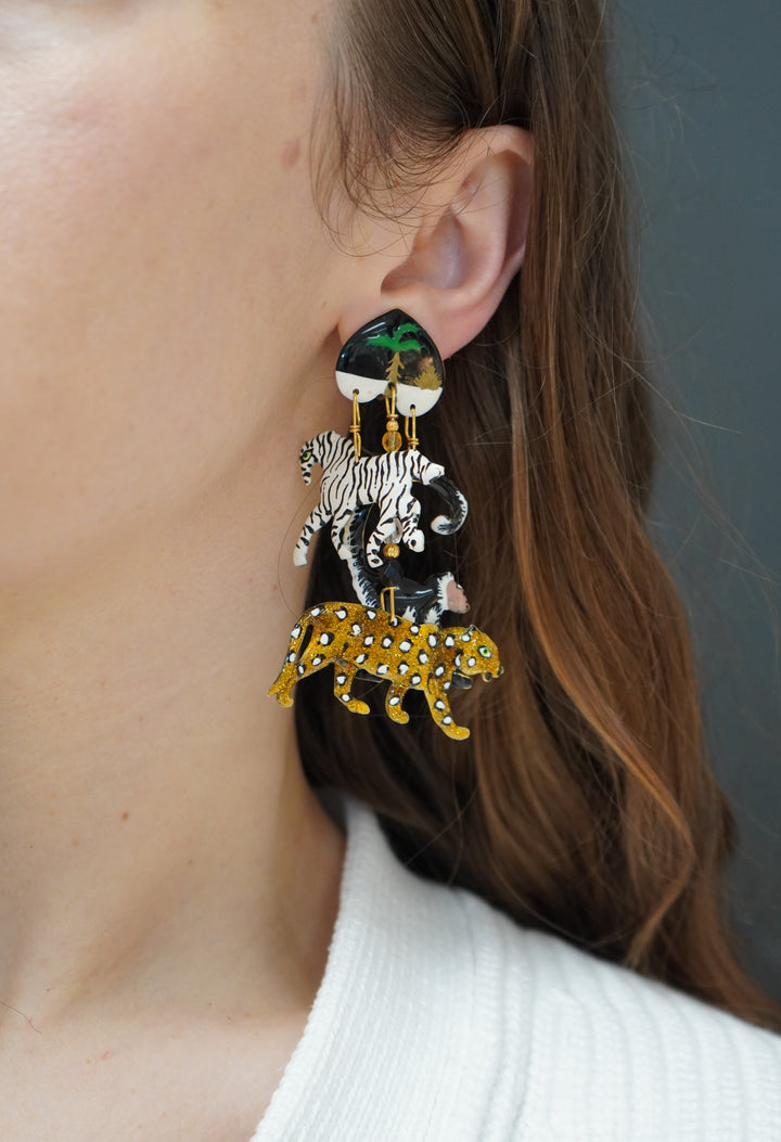 1990 Lunch At The Ritz Carte Du Jour African Animal Gold Silver Clip Earrings