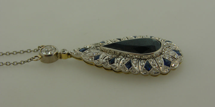 Art Deco Platinum Sapphire Diamond Pendant Necklace