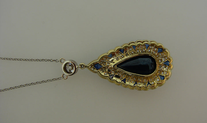 Art Deco Platinum Sapphire Diamond Pendant Necklace
