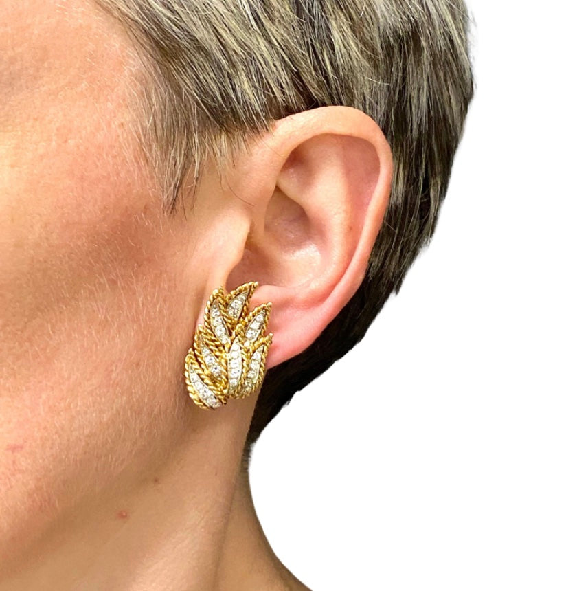 Diamond Earrings Vintage 18k Two-Tone Gold