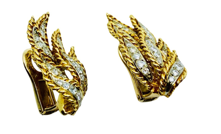 Diamond Earrings Vintage 18k Two-Tone Gold