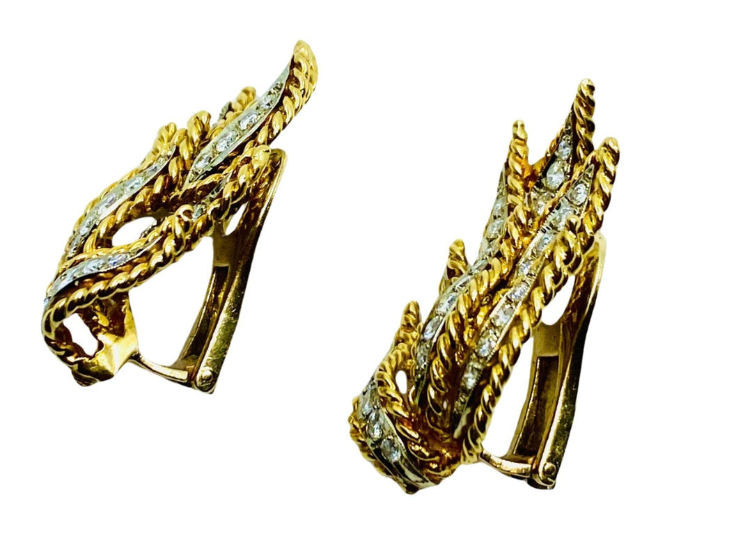 Diamond Earrings Vintage 18k Two-Tone Gold