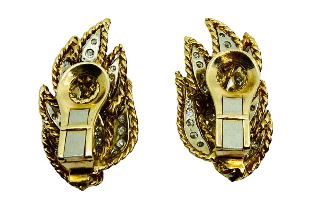 Diamond Earrings Vintage 18k Two-Tone Gold