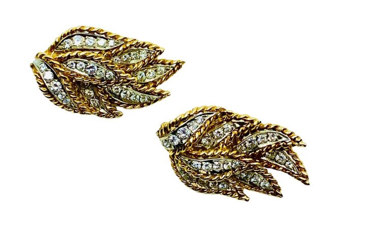 Diamond Earrings Vintage 18k Two-Tone Gold
