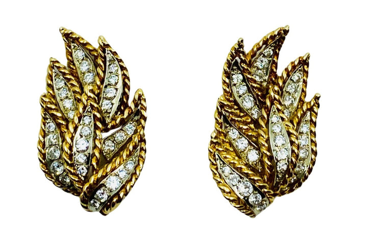 Diamond Earrings Vintage 18k Two-Tone Gold
