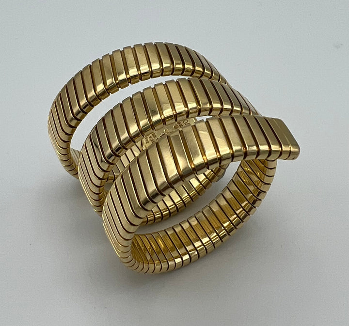 Vintage Bulgari Yellow Gold Black Dial Serpenti Tubogas Wrap Around Wristwatch