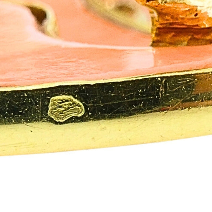 French 18k Diamond Coral Pendant 14k Gold Chain Necklace