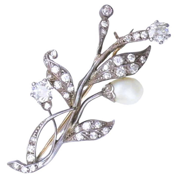 Georgian Era Silver Brooch Pearl Diamond 9k Gold Antique
