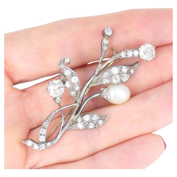Georgian Era Silver Brooch Pearl Diamond 9k Gold Antique
