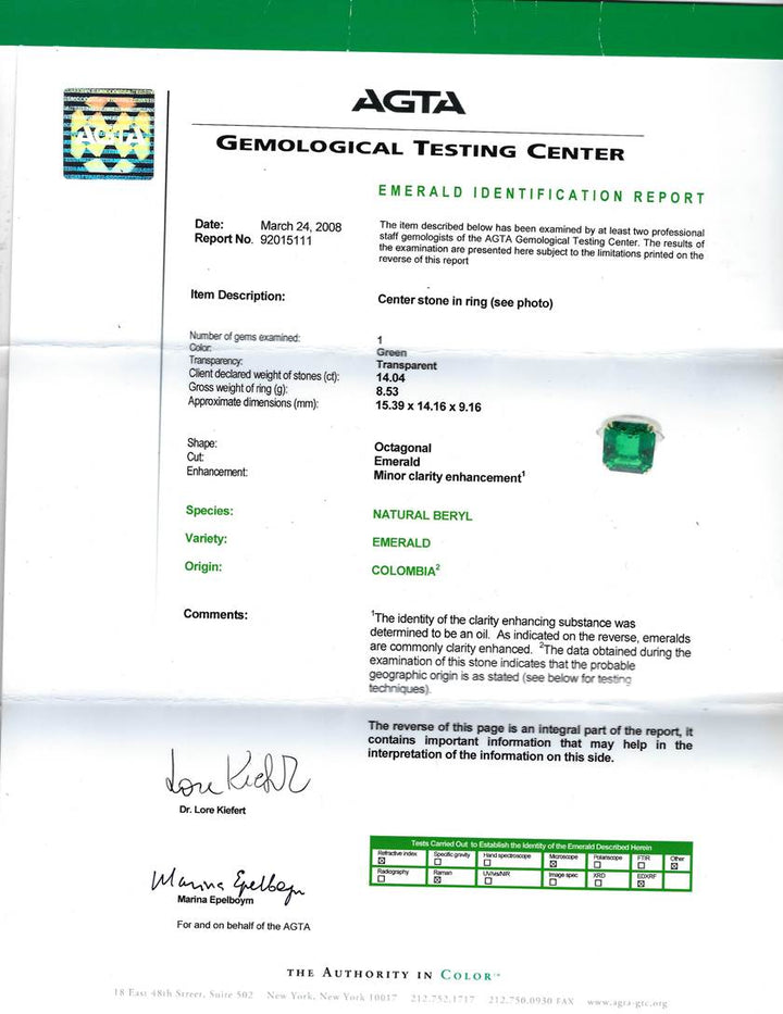 Vintage Harry Winston Emerald Diamond Platinum Ring 14.04 Carat Colombian AGL