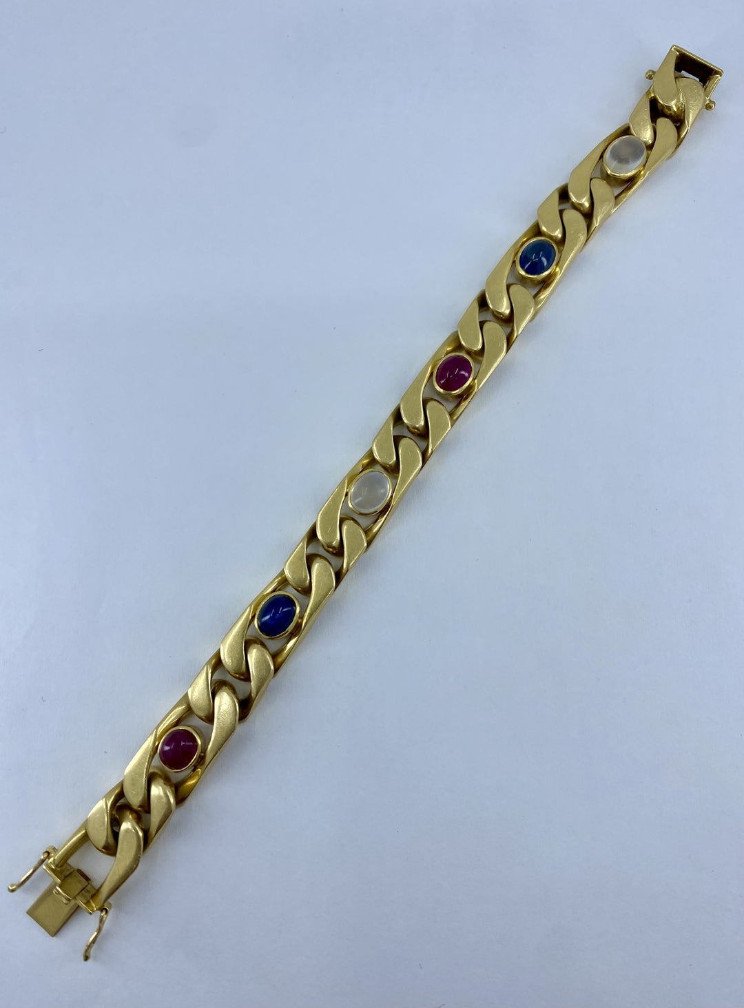 18k Gold Cabochon Sapphire Moonstone Ruby Bracelet