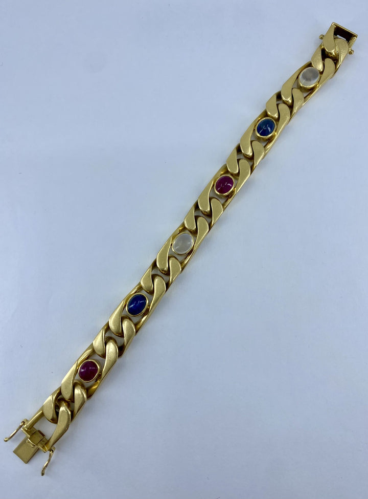 18k Gold Cabochon Sapphire Moonstone Ruby Bracelet