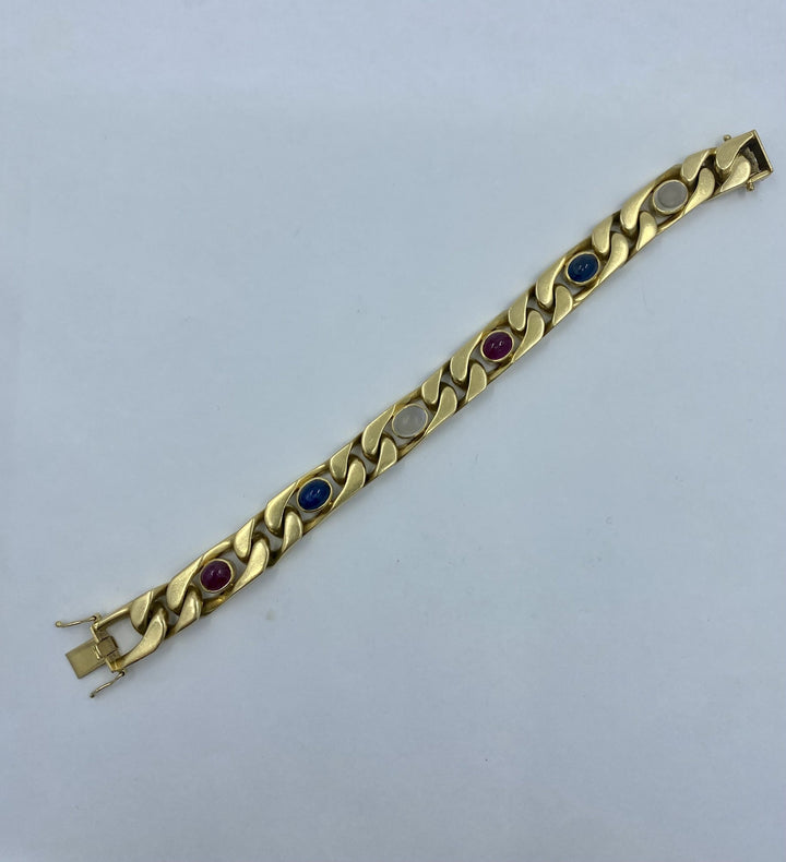 18k Gold Cabochon Sapphire Moonstone Ruby Bracelet