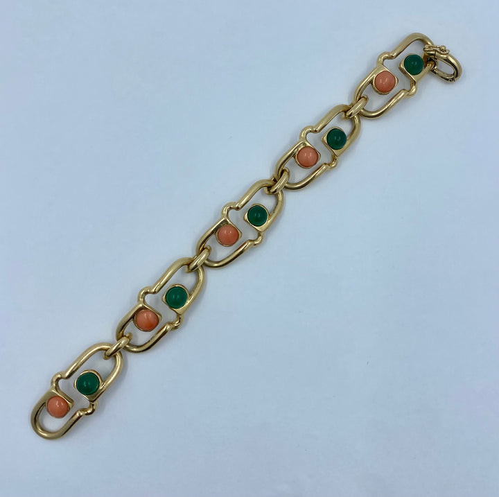 1970s Van Cleef & Arpels Gold Coral Chrysoprase Bracelet