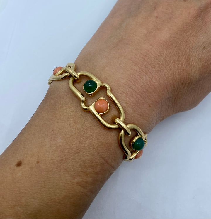 1970s Van Cleef & Arpels Gold Coral Chrysoprase Bracelet