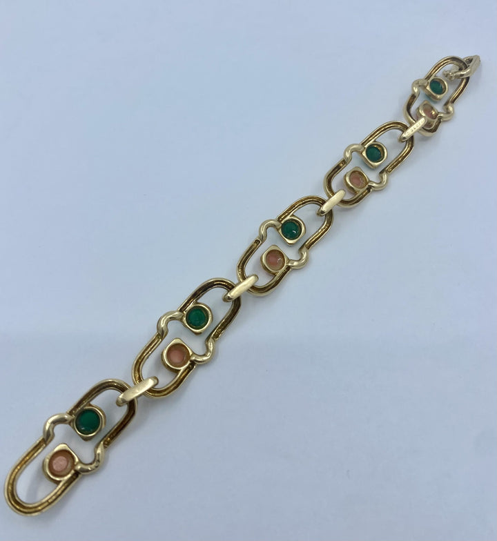 1970s Van Cleef & Arpels Gold Coral Chrysoprase Bracelet