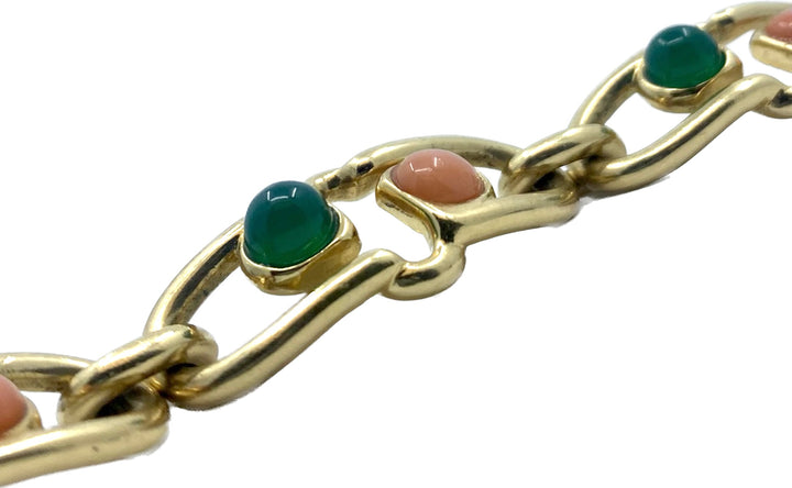 1970s Van Cleef & Arpels Gold Coral Chrysoprase Bracelet