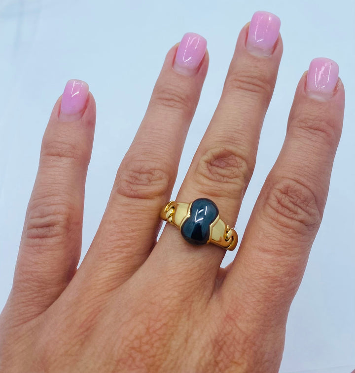 Bulgari Gancio Gold Ring Hematite