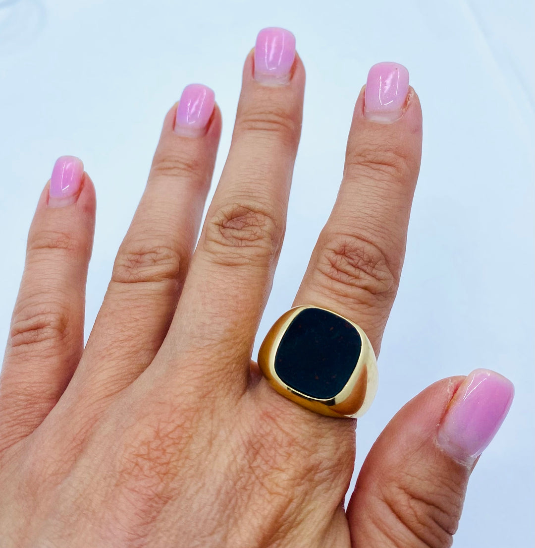 Tiffany & Co. 14k Gold Signet Ring Bloodstone