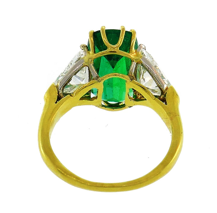 Vintage Emerald Diamond 18k Gold Three-Stone Ring