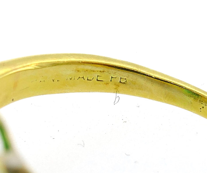 Vintage Emerald Diamond 18k Gold Three-Stone Ring