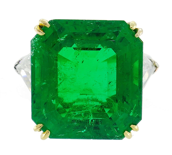 Vintage Harry Winston Emerald Diamond Platinum Ring 14.04 Carat Colombian AGL