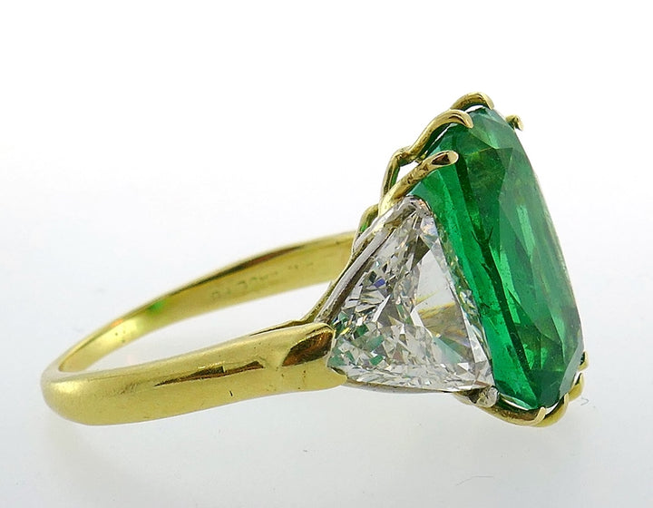 Vintage Emerald Diamond 18k Gold Three-Stone Ring