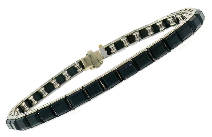 Art Deco Black Onyx 18k White Gold Tennis Line Bracelet Antique