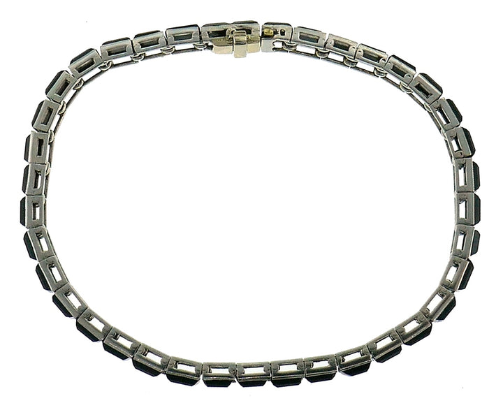 Art Deco Black Onyx 18k White Gold Tennis Line Bracelet Antique
