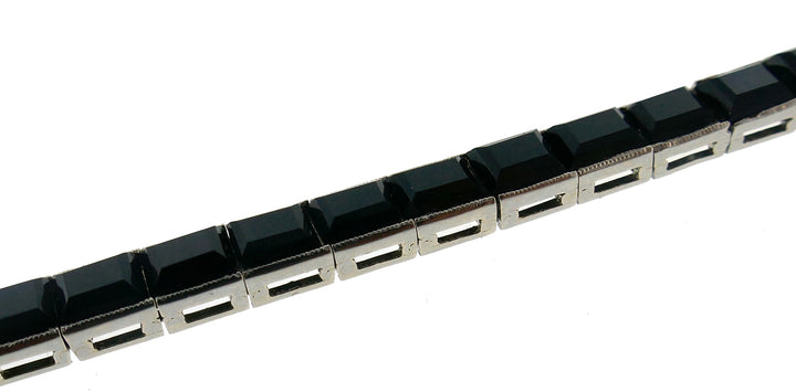Art Deco Black Onyx 18k White Gold Tennis Line Bracelet Antique