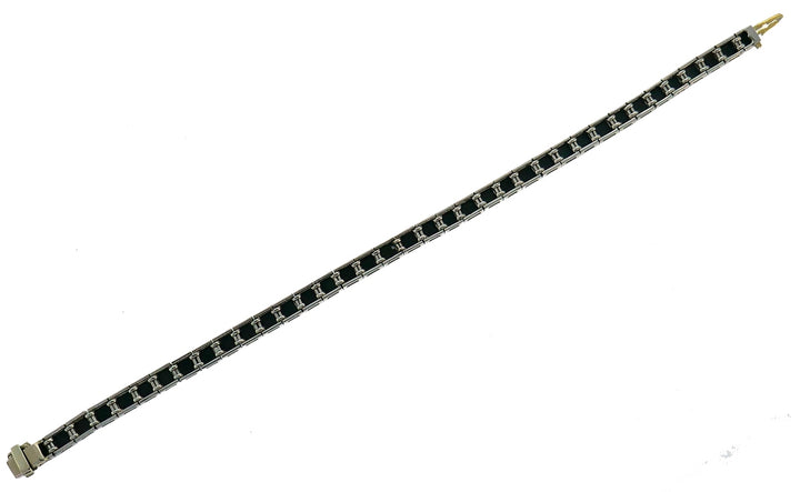 Art Deco Black Onyx 18k White Gold Tennis Line Bracelet Antique