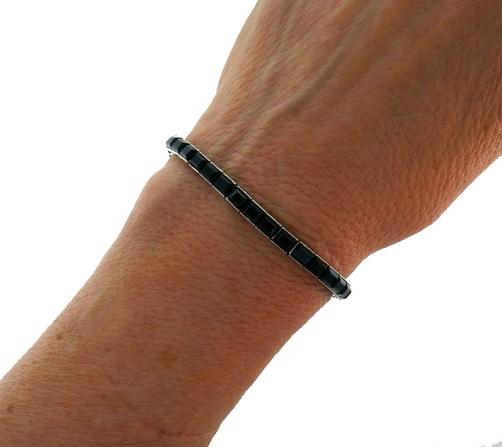Art Deco Black Onyx 18k White Gold Tennis Line Bracelet Antique