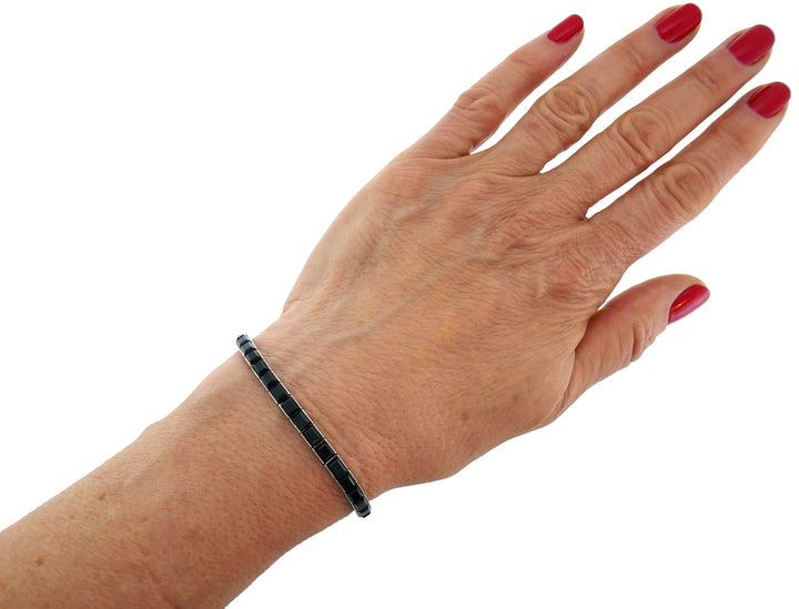Art Deco Black Onyx 18k White Gold Tennis Line Bracelet Antique