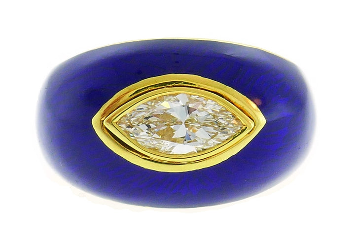 Vintage Diamond Enamel 18k Gold Evil Eye Ring Signed GB