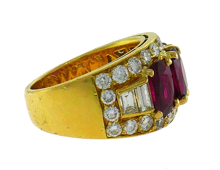 Vintage Bulgari Ruby Diamond 18k Yellow Gold Ring