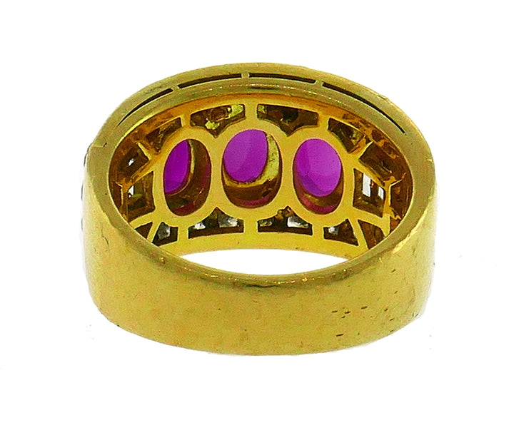 Vintage Bulgari Ruby Diamond 18k Yellow Gold Ring