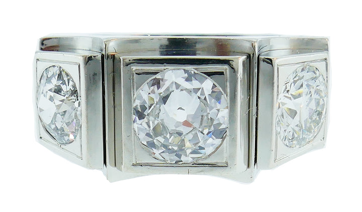 Art Deco Diamond Platinum Ring French Signed SB