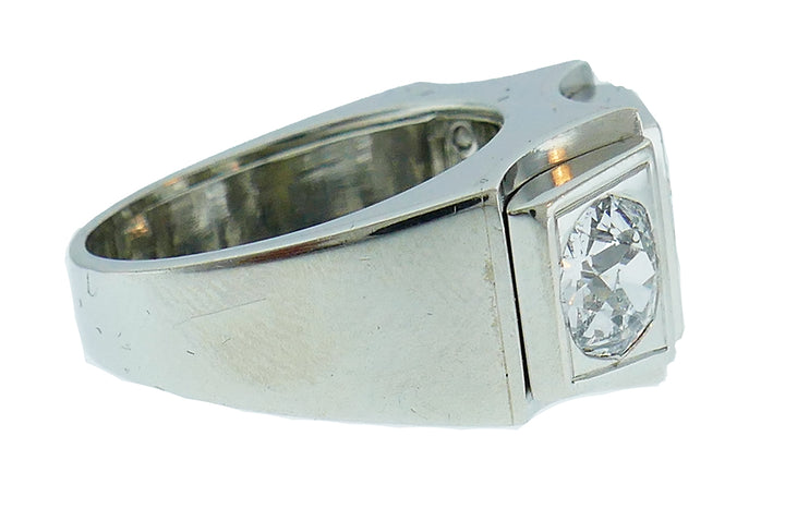 Art Deco Diamond Platinum Ring French Signed SB