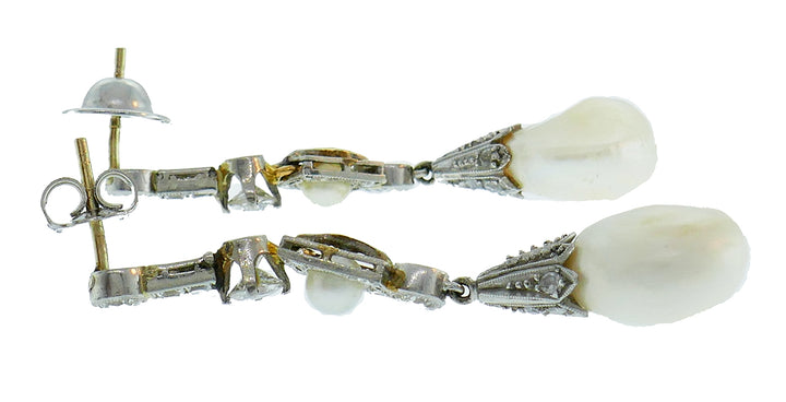 Art Deco Natural Pearl Diamond Platinum Earrings GIA Report