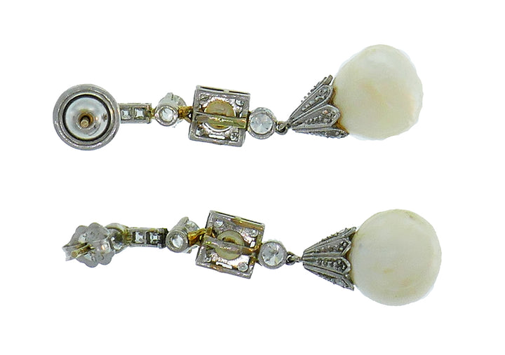 Art Deco Natural Pearl Diamond Platinum Earrings GIA Report
