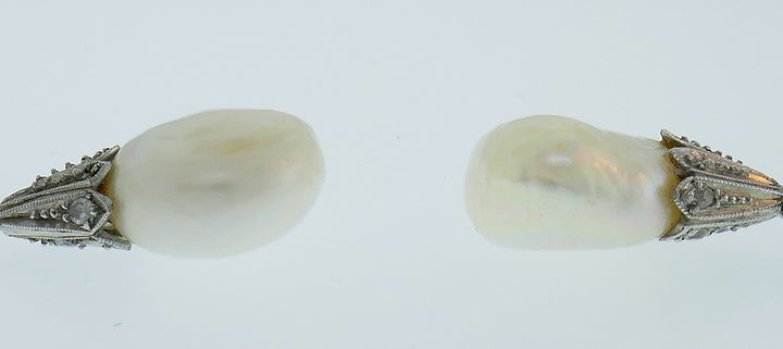 Art Deco Natural Pearl Diamond Platinum Earrings GIA Report
