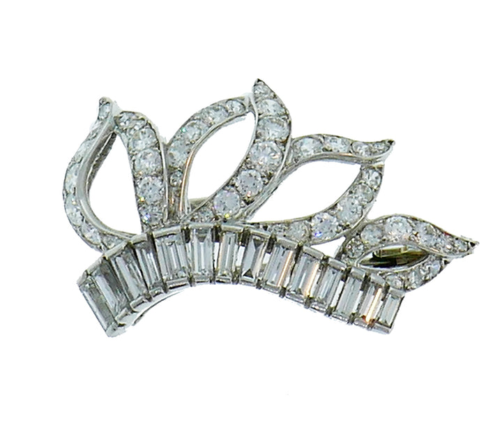 Vintage Cartier Monture Platinum Diamond Brooch Pin Clip